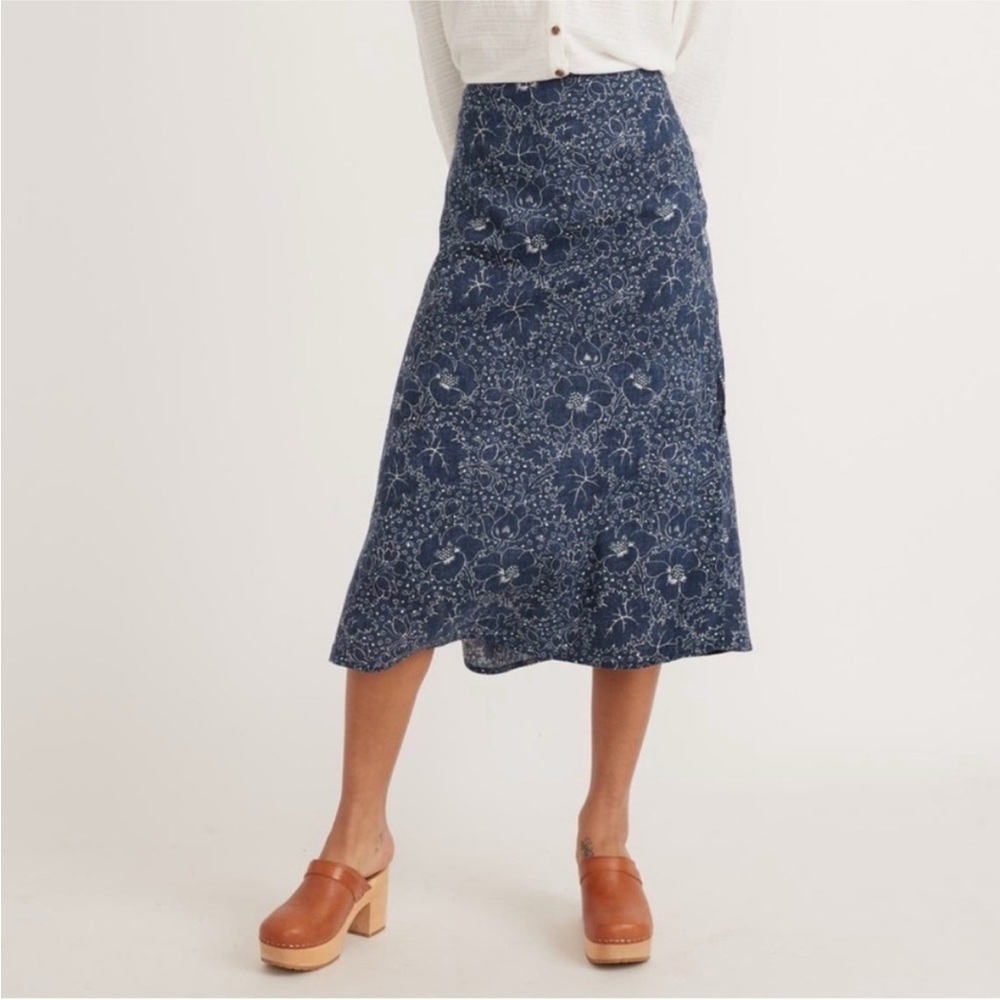 Marine Layer Ryan Slip Midi Skirt in Vintage Indigo Floral Size 8